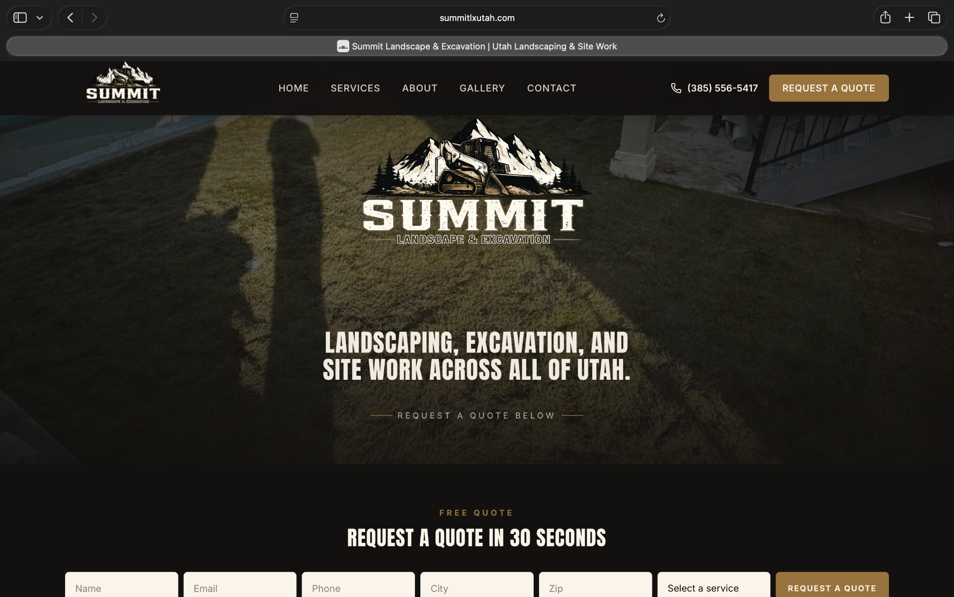 Summit Landscape & Excavation website homepage